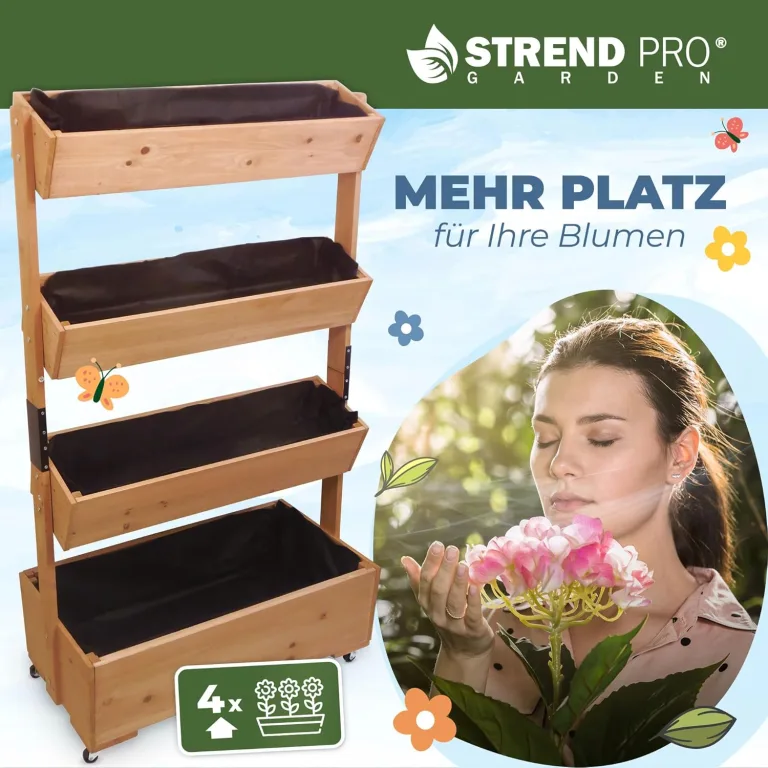 STREND PRO Balkon Hochbeet 4 Etagen Holz | 147x85x45cm (HxBxT) | Wetterfestes Vertikalbeet Pflanzentreppe Outdoor | Kräuterbeet Balkon für Blumen, Kräuter & Gemüse – für Terrasse, Garten – Bild 7