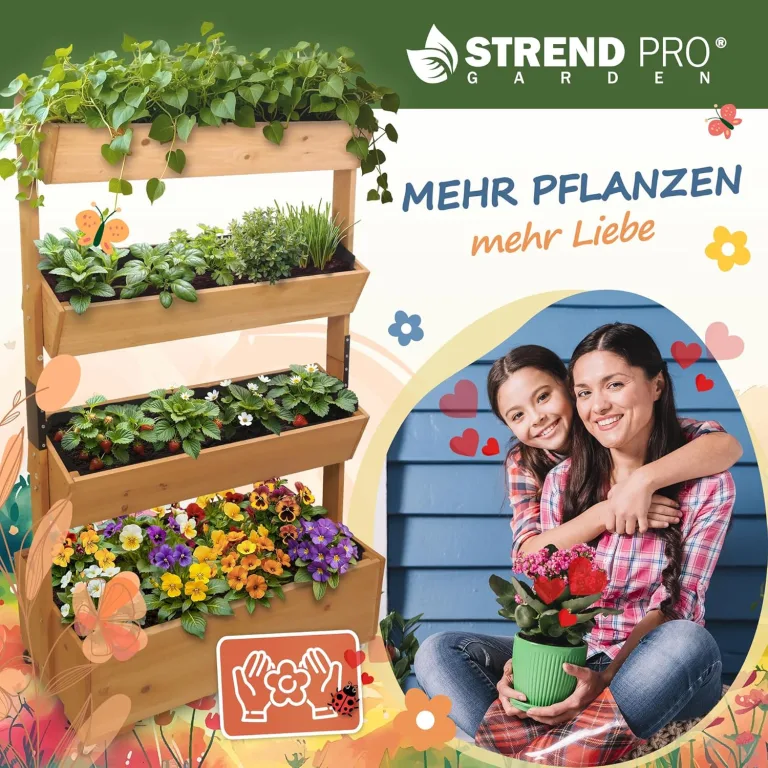 STREND PRO Balkon Hochbeet 4 Etagen Holz | 147x85x45cm (HxBxT) | Wetterfestes Vertikalbeet Pflanzentreppe Outdoor | Kräuterbeet Balkon für Blumen, Kräuter & Gemüse – für Terrasse, Garten – Bild 9