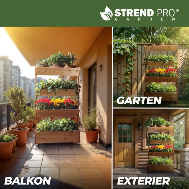 STREND PRO Balkon Hochbeet 4 Etagen Holz | 147x85x45cm (HxBxT) | Wetterfestes Vertikalbeet Pflanzentreppe Outdoor | Kräuterbeet Balkon für Blumen, Kräuter & Gemüse – für Terrasse, Garten – Bild 2
