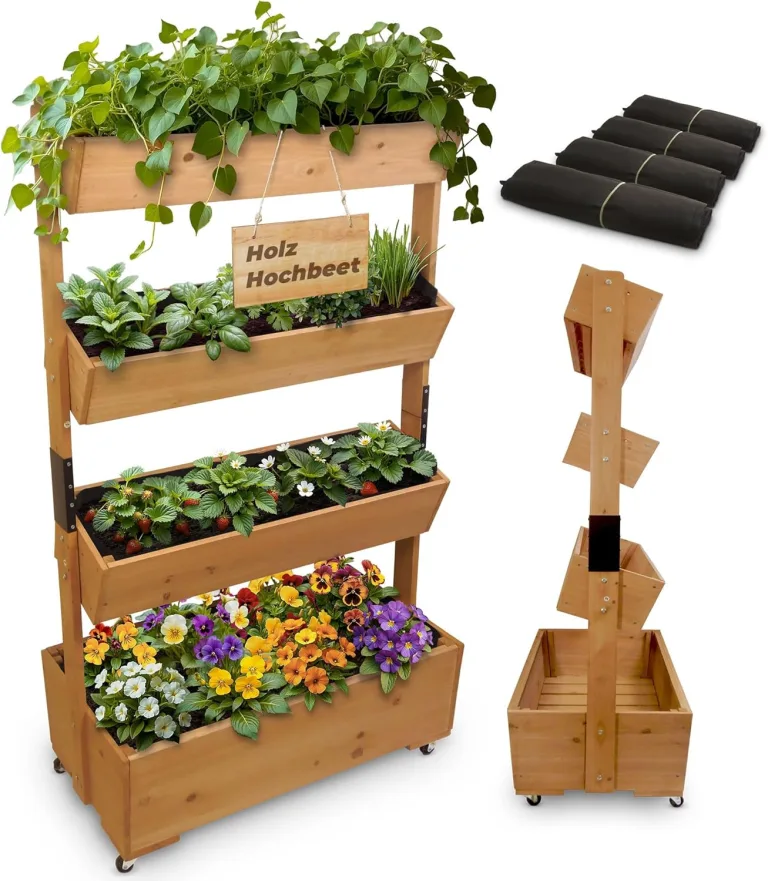 STREND PRO Balkon Hochbeet 4 Etagen Holz | 147x85x45cm (HxBxT) | Wetterfestes Vertikalbeet Pflanzentreppe Outdoor | Kräuterbeet Balkon für Blumen, Kräuter & Gemüse – für Terrasse, Garten – Bild 1