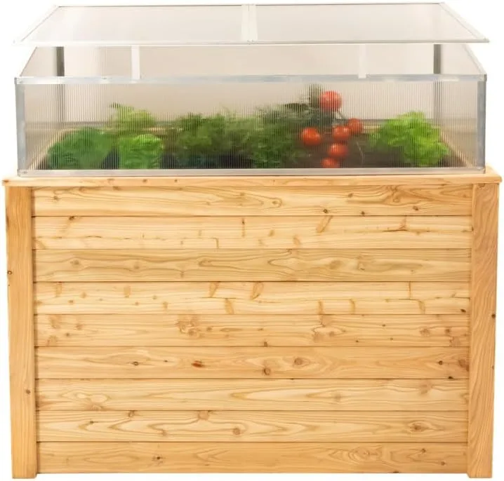 WESTMANN Hochbeet mit Frühbeetaufsatz Klassik Plus 130 | Lärchenholz FSC-Zertifiziert | Aluminiumrahmen | Natur/Silber | 130x65x84cm – Bild 2
