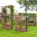 COSTWAY Blumenkasten mit Rankgitter & hängendem Dach, Pflanzkasten mit Rankhilfe, Hochbeet für Kletterpflanzen & hängende Körbe, für Hof Garten Terrasse, Pflanzkübel Holz, Braun (110x44x182cm) - Thumbnail 7