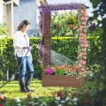 COSTWAY Blumenkasten mit Rankgitter & hängendem Dach, Pflanzkasten mit Rankhilfe, Hochbeet für Kletterpflanzen & hängende Körbe, für Hof Garten Terrasse, Pflanzkübel Holz, Braun (110x44x182cm) - Thumbnail 8