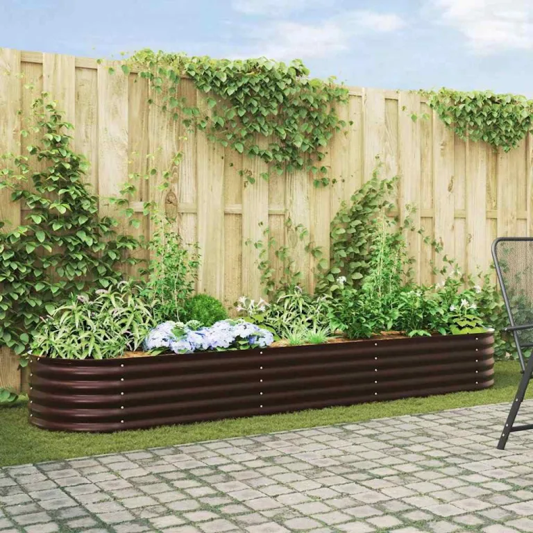 vidaXL Hochbeet Braun 320 x 80 x 44 cm Stahl, Garten- und Terrassenpflanzentopf aus Stahl, langlebig, modern, für Blumen und Pflanzen, minimalistisches Design – Bild 2