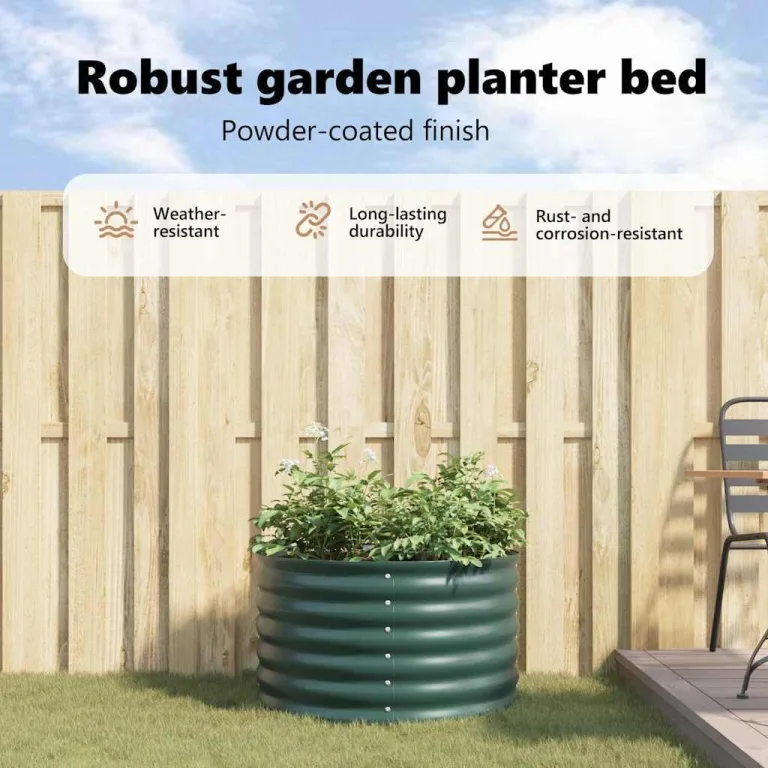 vidaXL Hochbeet Grün 80 x 80 x 44 cm Stahl, Garten- und Terrassenpflanzentopf aus Stahl, langlebig, modern, für Blumen und Pflanzen, minimalistisches Design – Bild 4
