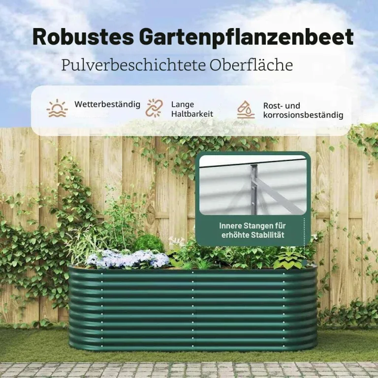 vidaXL Hochbeet Grün 240 x 80 x 81 cm Stahl, Garten- und Terrassenpflanzentopf aus Stahl, langlebig, modern, für Blumen und Pflanzen, minimalistisches Design – Bild 4