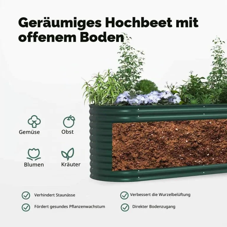vidaXL Hochbeet Grün 240 x 80 x 81 cm Stahl, Garten- und Terrassenpflanzentopf aus Stahl, langlebig, modern, für Blumen und Pflanzen, minimalistisches Design – Bild 5