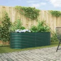 vidaXL Hochbeet Grün 240 x 80 x 81 cm Stahl, Garten- und Terrassenpflanzentopf aus Stahl, langlebig, modern, für Blumen und Pflanzen, minimalistisches Design - Thumbnail 2
