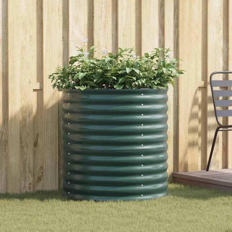 vidaXL Hochbeet Grün 80 x 80 x 81 cm Stahl, Garten- und Terrassenpflanzentopf aus Stahl, langlebig, modern, für Blumen und Pflanzen, minimalistisches Design – Bild 2