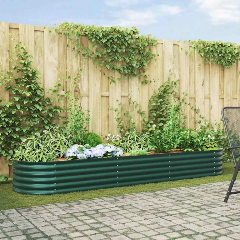 vidaXL Hochbeet Grün 320 x 80 x 44 cm Stahl, Garten- und Terrassenpflanzentopf aus Stahl, langlebig, modern, für Blumen und Pflanzen, minimalistisches Design – Bild 2