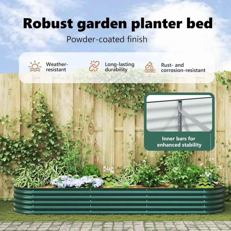 vidaXL Hochbeet Grün 320 x 80 x 44 cm Stahl, Garten- und Terrassenpflanzentopf aus Stahl, langlebig, modern, für Blumen und Pflanzen, minimalistisches Design – Bild 4