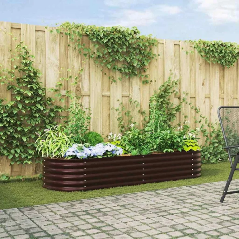 vidaXL Hochbeet Braun 240 x 80 x 44 cm Stahl, Garten- und Terrassenpflanzentopf aus Stahl, langlebig, modern, für Blumen und Pflanzen, minimalistisches Design – Bild 2