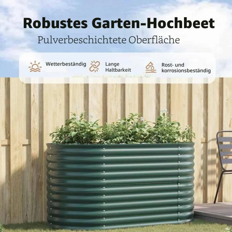 vidaXL Hochbeet Grün 160 x 80 x 81 cm Stahl, Garten- und Terrassenpflanzentopf aus Stahl, langlebig, modern, für Blumen und Pflanzen, minimalistisches Design – Bild 4