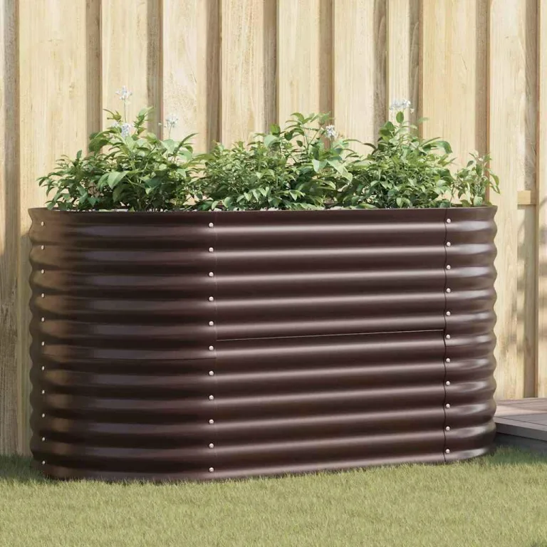 vidaXL Hochbeet Braun 160 x 80 x 81 cm Stahl, Garten- und Terrassenpflanzentopf aus Stahl, langlebig, modern, für Blumen und Pflanzen, minimalistisches Design – Bild 2
