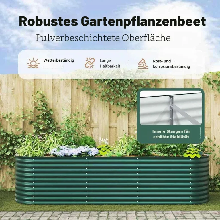 vidaXL Hochbeet Grün 320 x 80 x 81 cm Stahl, Garten- und Terrassenpflanzentopf aus Stahl, langlebig, modern, für Blumen und Pflanzen, minimalistisches Design – Bild 4