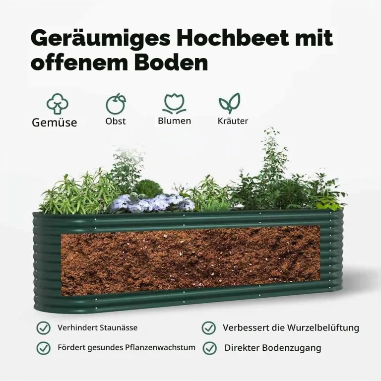 vidaXL Hochbeet Grün 320 x 80 x 81 cm Stahl, Garten- und Terrassenpflanzentopf aus Stahl, langlebig, modern, für Blumen und Pflanzen, minimalistisches Design – Bild 5