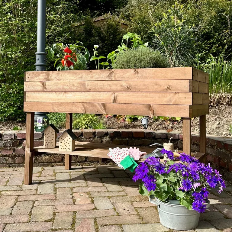 GARTENETAGE Hochbeet XXL mit Ablage und Pflanzfolie - Nachhaltiges Design, Wetterfest, Rückenschonend, Praktische Ablage, Inklusive Pflanzfolie, Braun – Bild 4