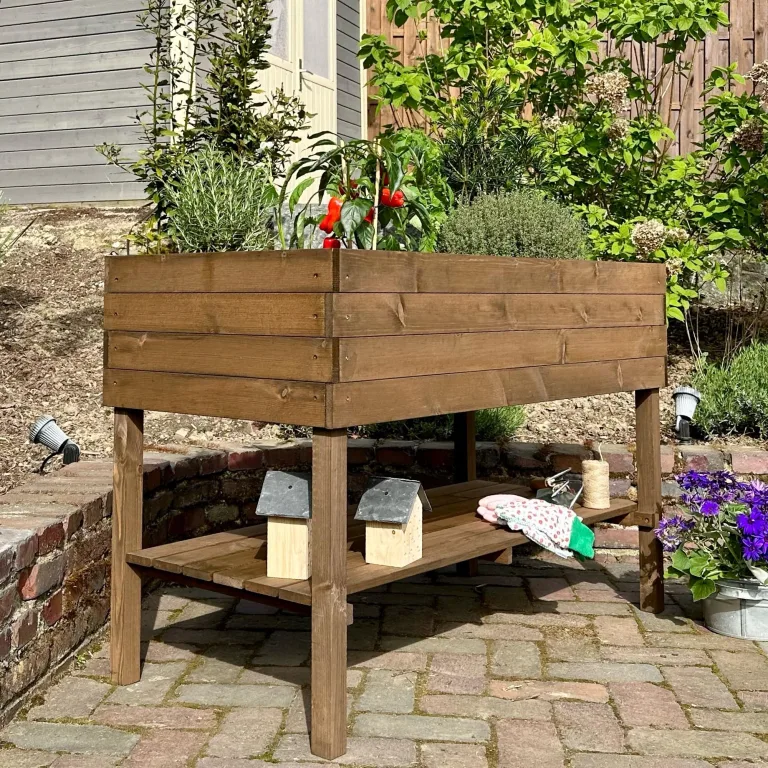 GARTENETAGE Hochbeet XXL mit Ablage und Pflanzfolie - Nachhaltiges Design, Wetterfest, Rückenschonend, Praktische Ablage, Inklusive Pflanzfolie, Braun – Bild 5