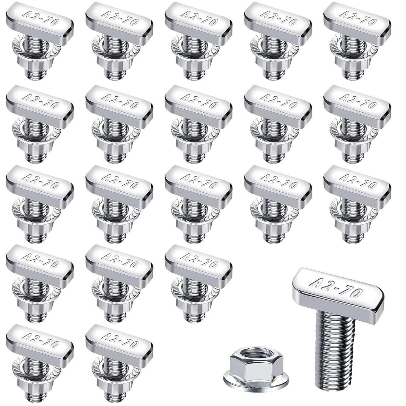 20 Stück Hammerkopfschrauben M10x25mm, Edelstahl T Schrauben und Flanschmuttern M10 für PV Solar Montageschienen Photovoltaik Gewächshaus Schrauben (10mm) - Bild 1
