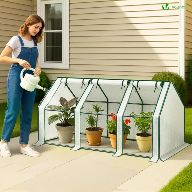 VOUNOT Gewächshaus Mini 270x90x90 cm mit 3 Rolltür, Klein Foliengewächshaus für Balkon, Garten, Tomatengewächshaus Stabil Winterfest Wetterfest, Verstärkte PE-Folie 135g/m², Weiß – Bild 4