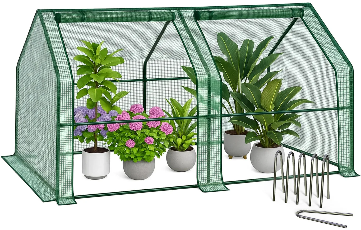 VOUNOT Gewächshaus Mini 180x90x90 cm mit 2 Rolltür, Klein Foliengewächshaus für Balkon, Garten, Tomatengewächshaus Stabil Winterfest Wetterfest, Verstärkte PE-Folie 135g/m², Grün - Bild 1