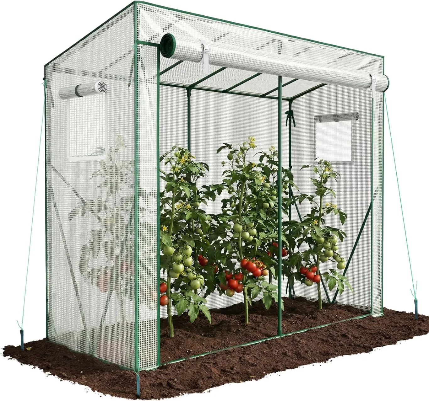 VOUNOT Gewächshaus Foliengewächshaus 200x77x170 cm, Schrägdach Tomatengewächshaus mit 2 Sichtfenster, Stabil Tomatenhaus für Gemüse, Blumen & Obst, Verstärkte PE-Folie 135g/m², Weiß - Bild 1