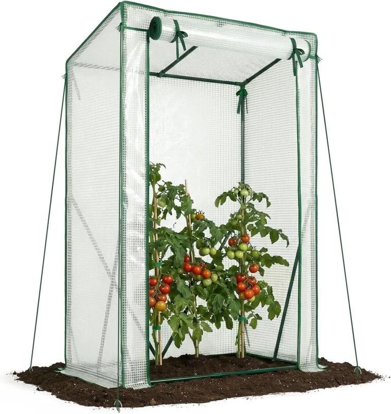 VOUNOT Gewächshaus Foliengewächshaus 200x77x170 cm, Schrägdach Tomatengewächshaus mit 2 Sichtfenster, Stabil Tomatenhaus für Gemüse, Blumen & Obst, Verstärkte PE-Folie 135g/m², Weiß – Bild 9