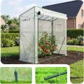 VOUNOT Gewächshaus Foliengewächshaus 200x77x170 cm, Schrägdach Tomatengewächshaus mit 2 Sichtfenster, Stabil Tomatenhaus für Gemüse, Blumen & Obst, Verstärkte PE-Folie 135g/m², Weiß - Thumbnail 4