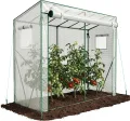 VOUNOT Gewächshaus Foliengewächshaus 200x77x170 cm, Schrägdach Tomatengewächshaus mit 2 Sichtfenster, Stabil Tomatenhaus für Gemüse, Blumen & Obst, Verstärkte PE-Folie 135g/m², Weiß - Thumbnail 1