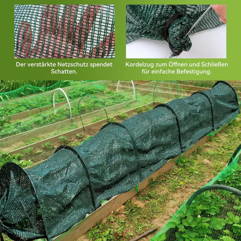 Pflanztunnel Netz, Garden Folientunnel 300x30x45cm, Faltbar Gartentunnel, Frühbeet Schutztunnel Gewächshaus mit Stecksystem, 6 Tunnelbögen Aufzucht Hochbeet Gemüsebeet Pflanzentunnel (Grün) – Bild 6