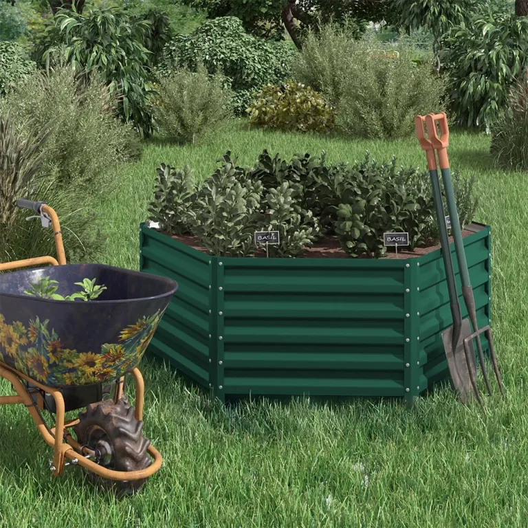 ok-Living Hochbeet Kräuterbeet Gemüsebeet sechseckig 129x129x60cm (LxBxH) grün Pflanzkasten Frühbeet Aufzucht Beet Garten – Bild 6