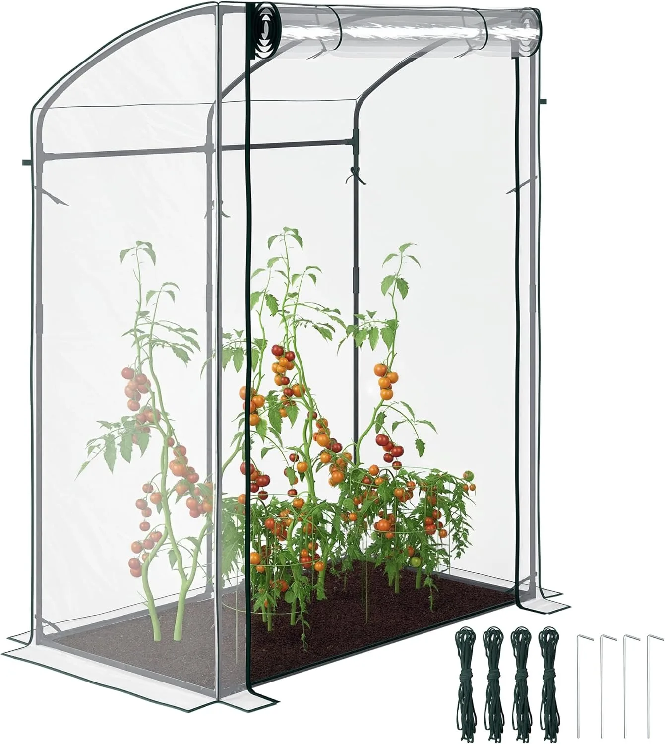 Outsunny Gewächshaus mit Tür Gebogendach Winterfest Foliengewächshaus aus Stahl, Treibhaus für Balkon, Garten, Tomatenhaus 128 x 70 x 170 cm, Tomatengewächshaus für Tomaten, Blumen, Transparent - Bild 1