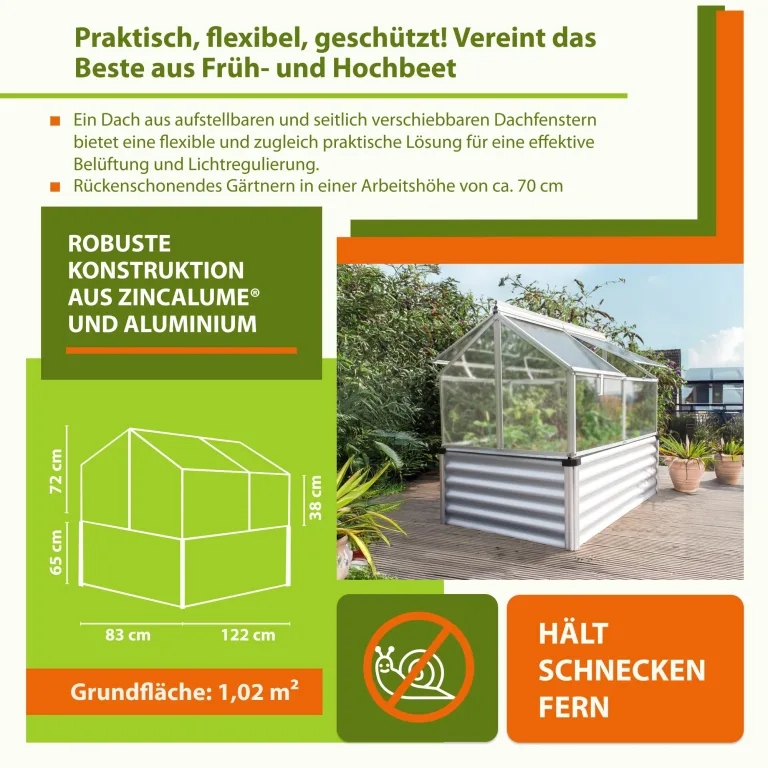 Vitavia Hochfrühbeet Gaia Jumbo Hoch- & Frühbeet | Aluminium, 122 x 83 x 137 cm | 4 mm Hohlkammerplatten | Rückenschonendes Gärtnern | Wetterfester Unterbau | Optimale Wachstumsbedingungen – Bild 4
