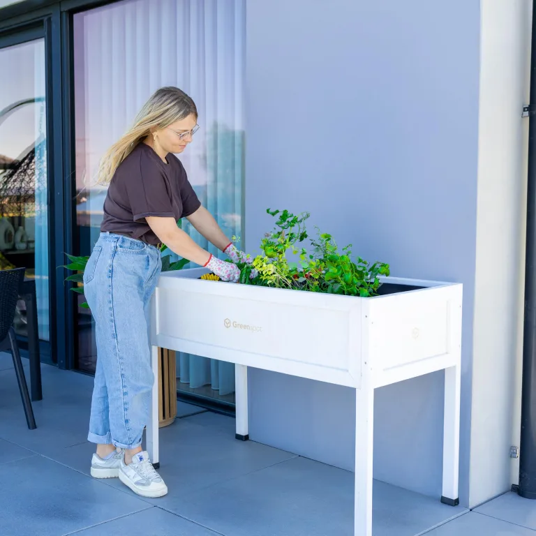 Greenspot - Hochbeet Balkon mit Haube - Hochbeet mit Frühbeetaufsatz - 110x55x120cm - aus Holz - Terrasse Minigewächshaus, Frühbeetkasten mit Deckel, Kräuterbeet - Vintage Weiß – Bild 7