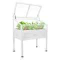 Greenspot - Hochbeet Balkon mit Haube - Hochbeet mit Frühbeetaufsatz - 110x55x120cm - aus Holz - Terrasse Minigewächshaus, Frühbeetkasten mit Deckel, Kräuterbeet - Vintage Weiß - Thumbnail 1