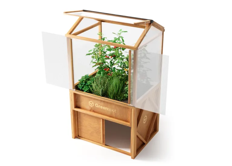 Greenspot - Balkon Gewächshaus - Minigewächshaus - 100 x 80 x 180 cm LxBxH - aus Holz und Kunsstoff, Max. Fachlast 200 kg - für Kräuter, Anzucht, Terrasse - Origin Palisanderbraun Dunkel – Bild 9