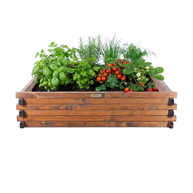 Greenspot - Hochbeet Holz - Kräuterbeet für Garten - 100x100 - aus Echtholz, Imprägniert - Gemüsebeet, Blumenbeet, Pflanzkübel XXL, Pflanzkasten - Timber Palisanderbraun Dunkel – Bild 9