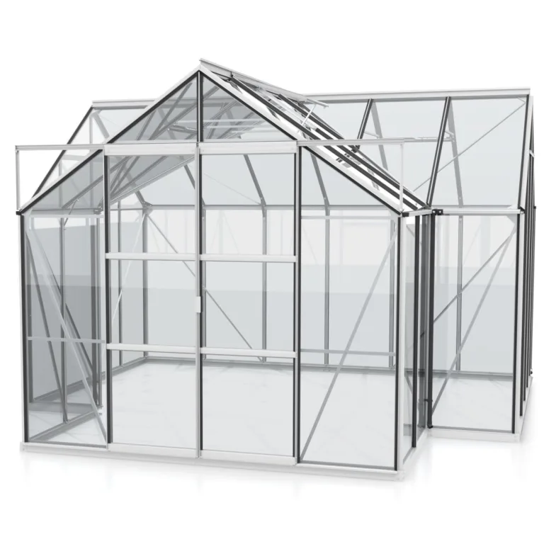Vitavia Gewächshaus Sirius | 13 m² | 3 mm ESG | schwarz pulverbeschichtet | Inkl. Stahlfundament & 3 Regenfallrohre | 4 Dachfenster & Doppelschiebetür | Stilvolle Orangerie – Bild 8
