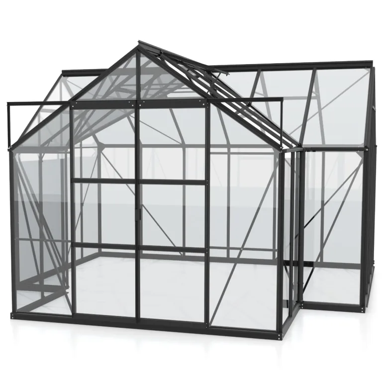 Vitavia Gewächshaus Sirius | 13 m² | 3 mm ESG | schwarz pulverbeschichtet | Inkl. Stahlfundament & 3 Regenfallrohre | 4 Dachfenster & Doppelschiebetür | Stilvolle Orangerie – Bild 1