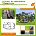 Vitavia Gewächshaus Sirius | 13 m² | 3 mm ESG | schwarz pulverbeschichtet | Inkl. Stahlfundament & 3 Regenfallrohre | 4 Dachfenster & Doppelschiebetür | Stilvolle Orangerie - Thumbnail 4
