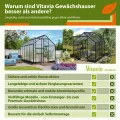 Vitavia Gewächshaus Sirius | 13 m² | 3 mm ESG | schwarz pulverbeschichtet | Inkl. Stahlfundament & 3 Regenfallrohre | 4 Dachfenster & Doppelschiebetür | Stilvolle Orangerie - Thumbnail 7