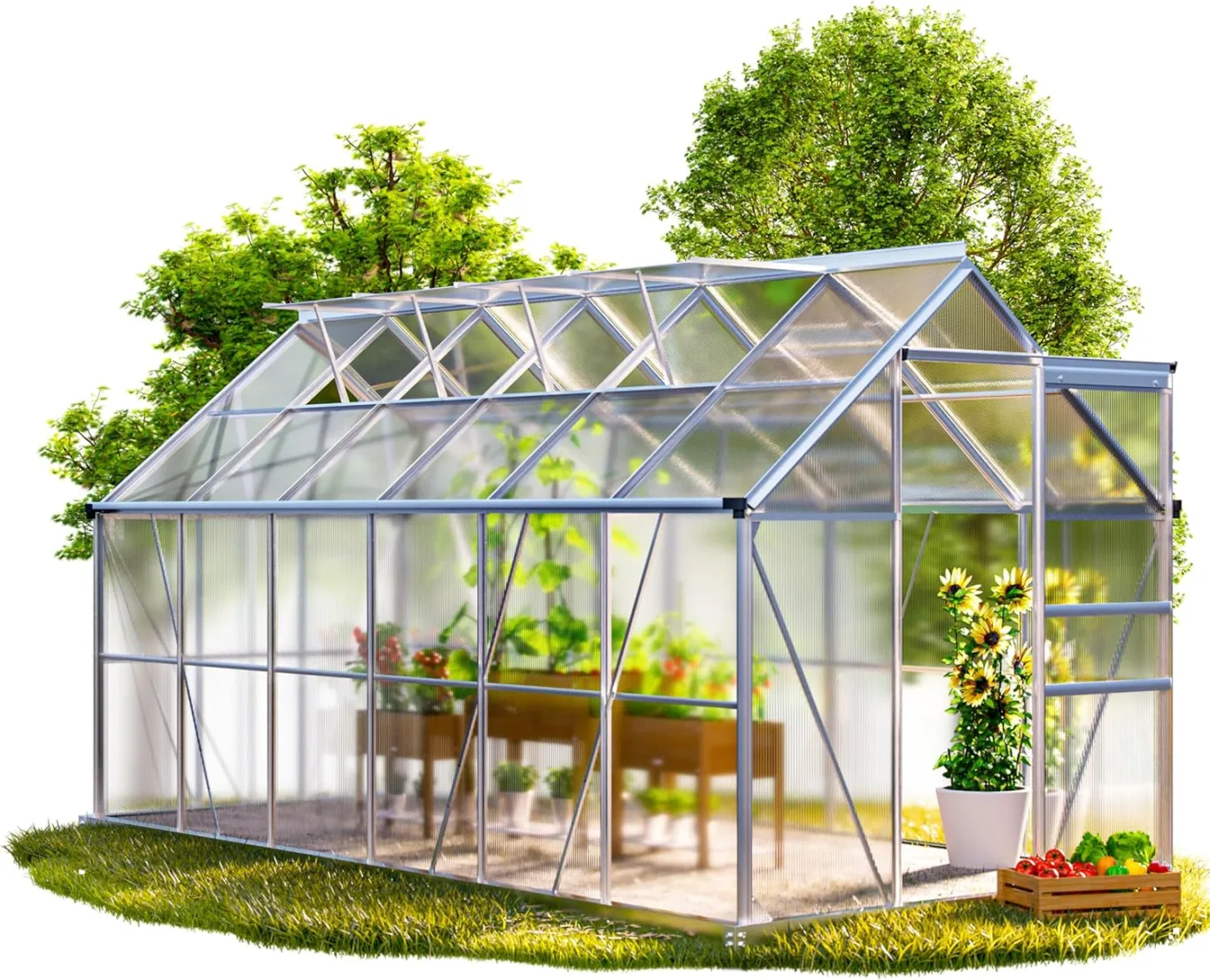 GARDEBRUK® Gewächshaus Aluminium 7,2m² mit Fundament 380x190cm inkl. 4 Dachfenster Tomatenhaus Treibhaus Anzuchthaus Garten Frühbeet Aufzucht 11,8m³ - Bild 1