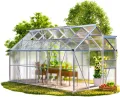 GARDEBRUK® Gewächshaus Aluminium 7,2m² mit Fundament 380x190cm inkl. 4 Dachfenster Tomatenhaus Treibhaus Anzuchthaus Garten Frühbeet Aufzucht 11,8m³ - Thumbnail 1