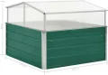 Festnight Hochbeet mit Deckel Frühbeetaufsatz Hochbeet mit Frühbeet Aufsatz Hochbeet mit Abdeckung Mini Gewächshaus Balkon Frühbeet Metall Treibhaus Klein mit Dach 100x100x77 cm Grün - Thumbnail 8