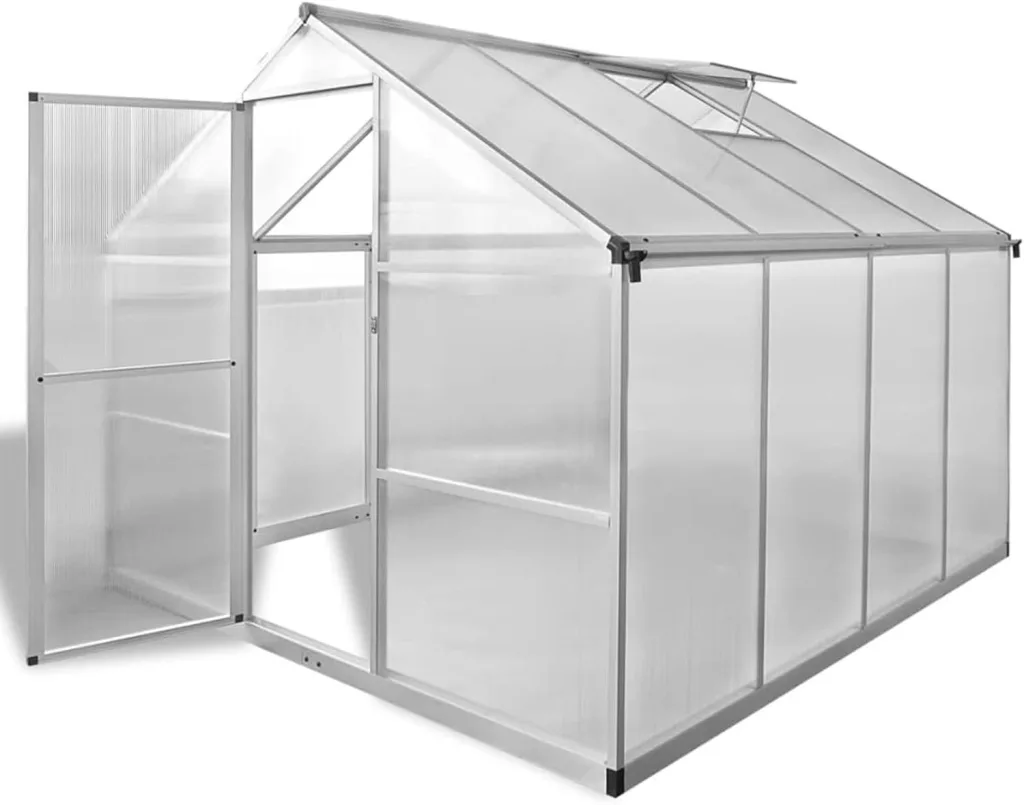 Festnight Gewächshaus mit Fundament 242x250x195 cm 6,05 m² Gewächshäuser mit Fundamentrahmen Gewaechshaus Alu Foliengewächshaus Aluminium Tomatenhaus Treibhaus