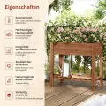 WOLTU Hochbeet Holz, 80x75x40 cm, mit Blumenkasten Ablageboden Folie, Gemüsebeet Kräuterbeet, für Balkon Garten Terasse Outdoor, Braun - Thumbnail 3