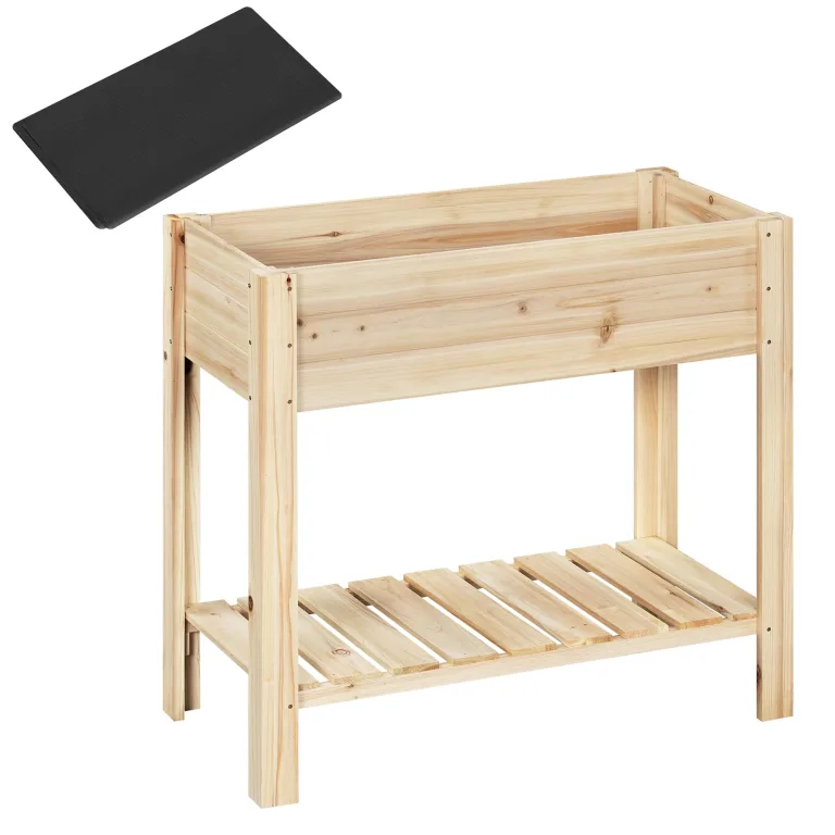 WOLTU Hochbeet Holz, 80x75x40 cm, mit Blumenkasten Ablageboden Folie, Gemüsebeet Kräuterbeet, für Balkon Garten Terasse Outdoor, Holzfarbe – Bild 7