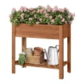WOLTU Hochbeet Holz, 80x75x40 cm, mit Blumenkasten Ablageboden Folie, Gemüsebeet Kräuterbeet, für Balkon Garten Terasse Outdoor, Holzfarbe - Thumbnail 10