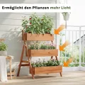 WOLTU Hochbeet, für Garten Balkon Terrasse, mit Innenvlies 3 Blumenkästen, Blumentreppe aus Holz, Gemüsebeet Kräuterbeet Pflanzbeet, 80 x 68 x 62 cm, Braun - Thumbnail 2