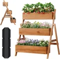 WOLTU Hochbeet, für Garten Balkon Terrasse, mit Innenvlies 2 Blumenkästen, Blumentreppe aus Holz, Gemüsebeet Kräuterbeet Pflanzbeet, 80 x 100 x 62 cm, Braun - Thumbnail 8